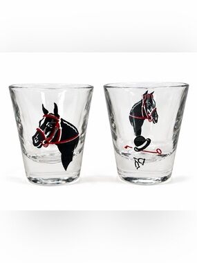 Vintage Horse Head Shot Glasses Set Derby Fox Hunt Equestrian Kentucky MCM